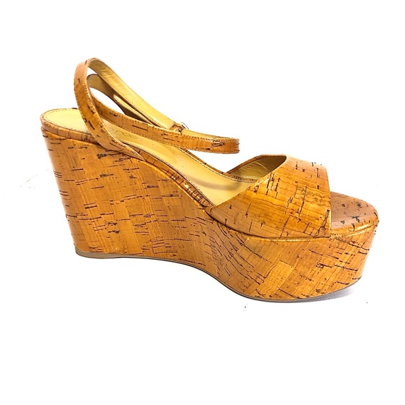 SERGIO ROSSI Camel Cork Platform Sandals w/ Ankle Strap - Picture 8 of 13